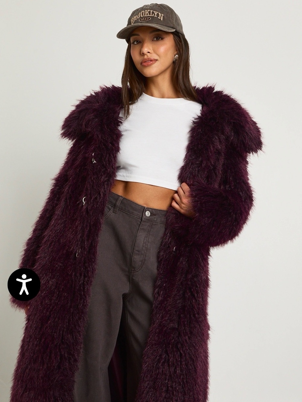 Boohoo Plush Faux Fur Long Coat in Plum - Picture 4 of 5